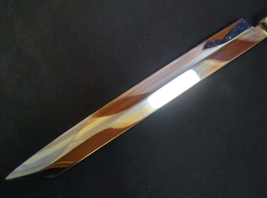 Ginsan Yanagiba (Kiritsuke) 270mm -Mirror Polished (both sides) -Colored pistol-grip handle