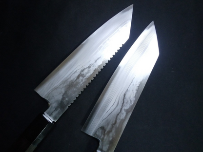 Blue Steel #1 Damascus Santoku 180mm- Mirror Polished Blur Finish