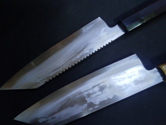 Blue Steel #1 Damascus Santoku 180mm- Mirror Polished Blur Finish