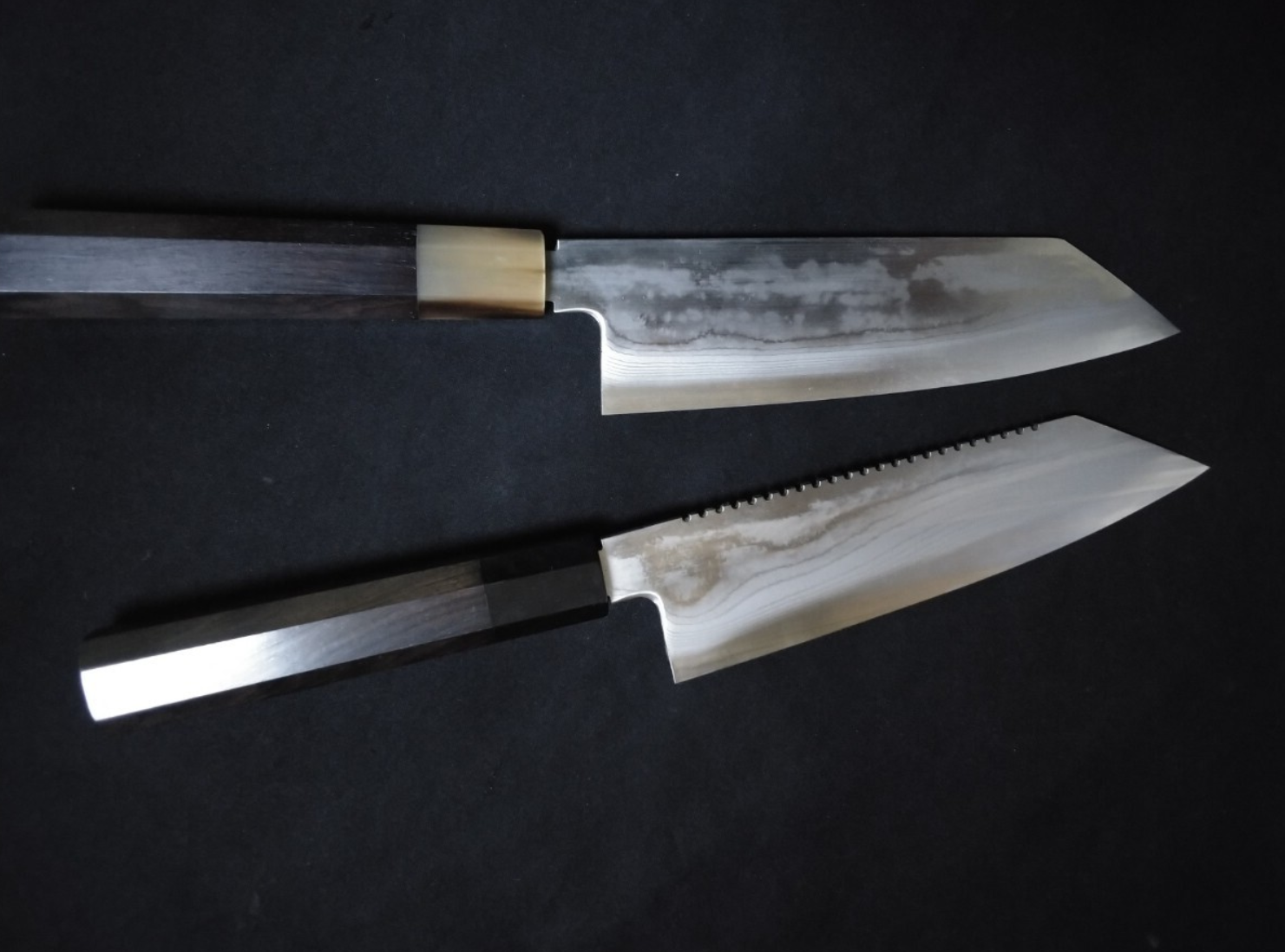 Blue Steel #1 Damascus Santoku 180mm- Mirror Polished Blur Finish