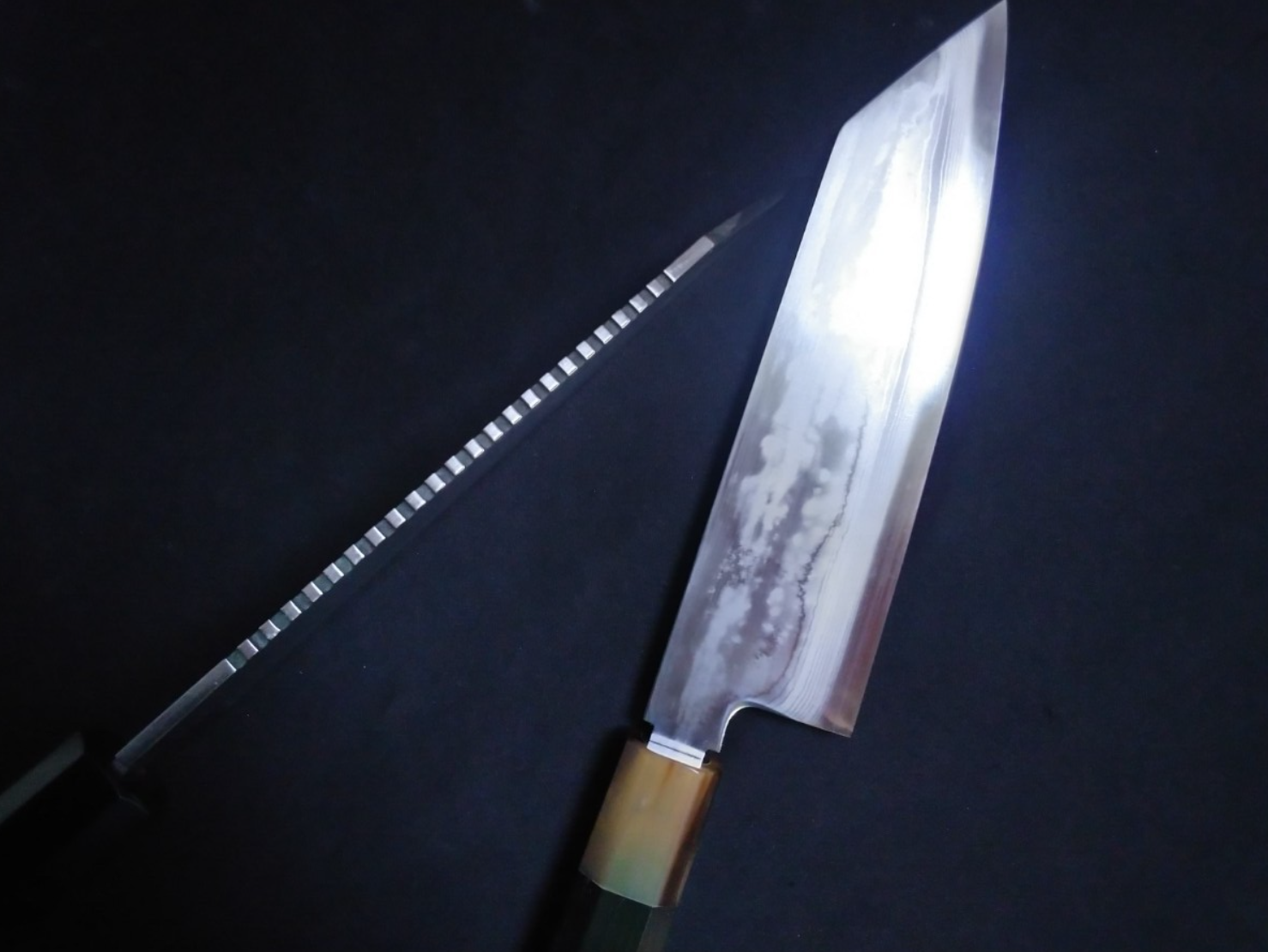 Blue Steel #1 Damascus Santoku 180mm- Mirror Polished Blur Finish