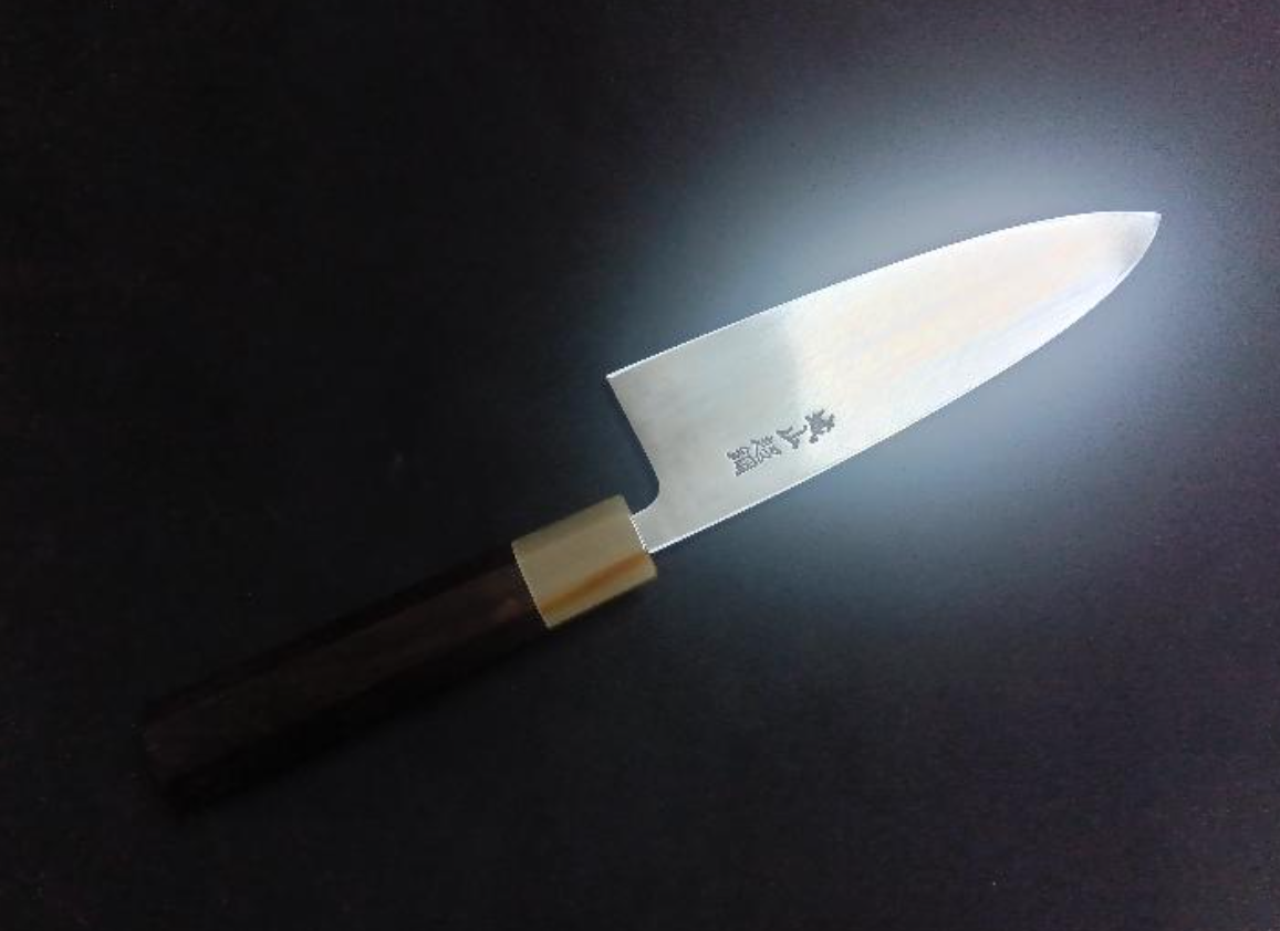 Ginsan Deba 165mm – Kido Finishing – Ebony & White Buffalo Horn Handle – Reserved for Jerry