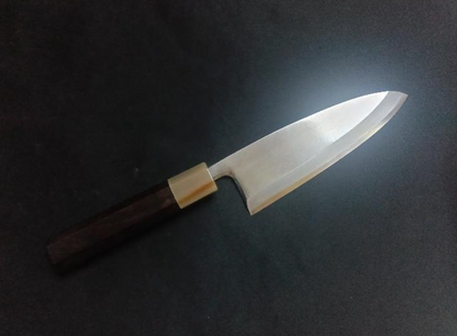 Ginsan Deba 165mm – Kido Finishing – Ebony & White Buffalo Horn Handle – Reserved for Jerry