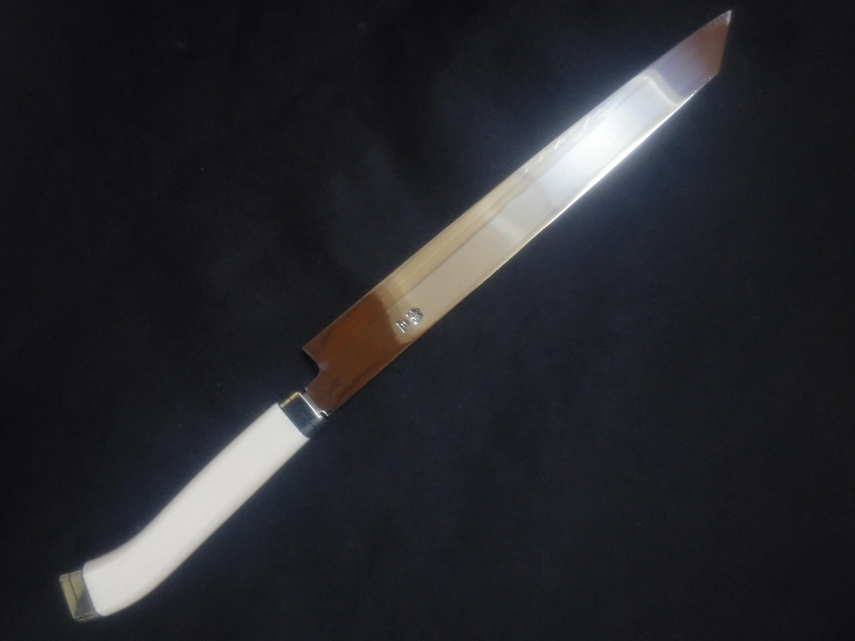 Ginsan Yanagiba (Kiritsuke) 270mm -Mirror Polished (both sides) -Colored pistol-grip handle