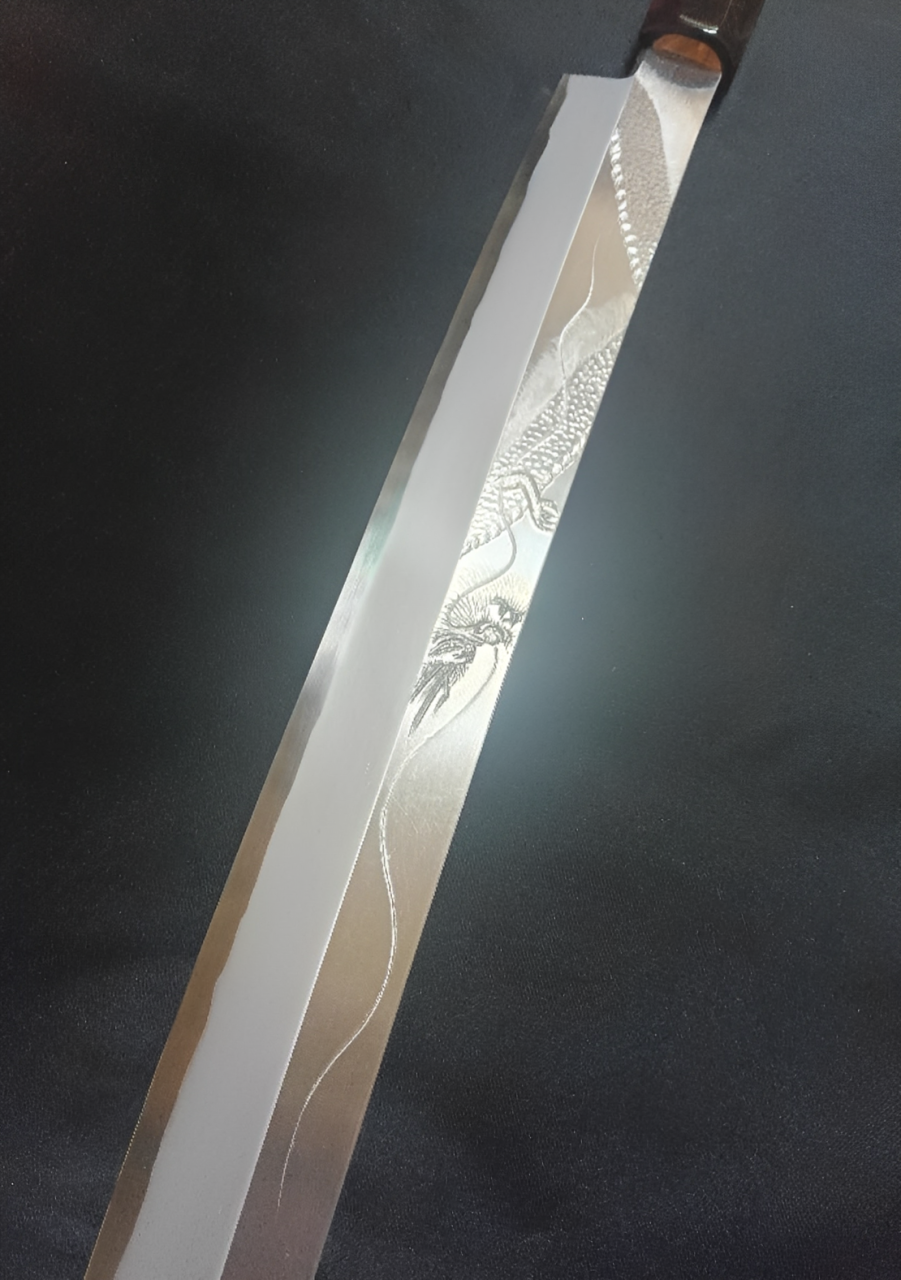 Ginsan Yanagiba (Sakimaru) 390mm - Hand-Engraved Dragon