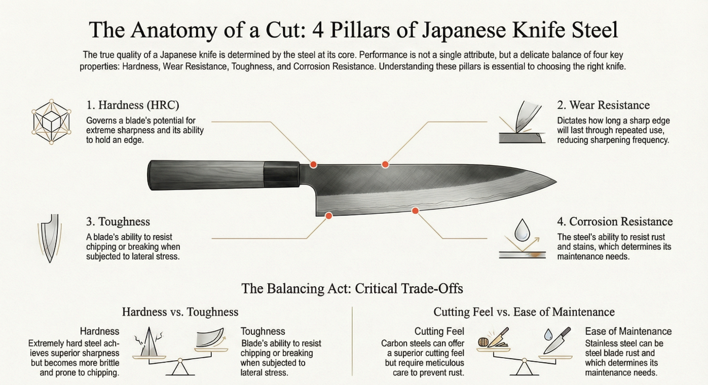 The Four Pillars of Japanese Knife Steel: What Truly Defines Performance