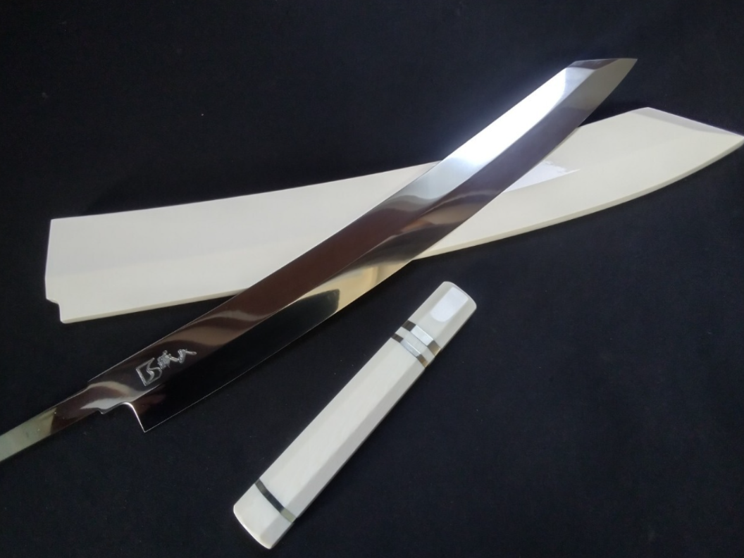 Super Steel (Honyaki) Yanagiba (Kiritsuke) 360mm-Mirror Polished (both sides)