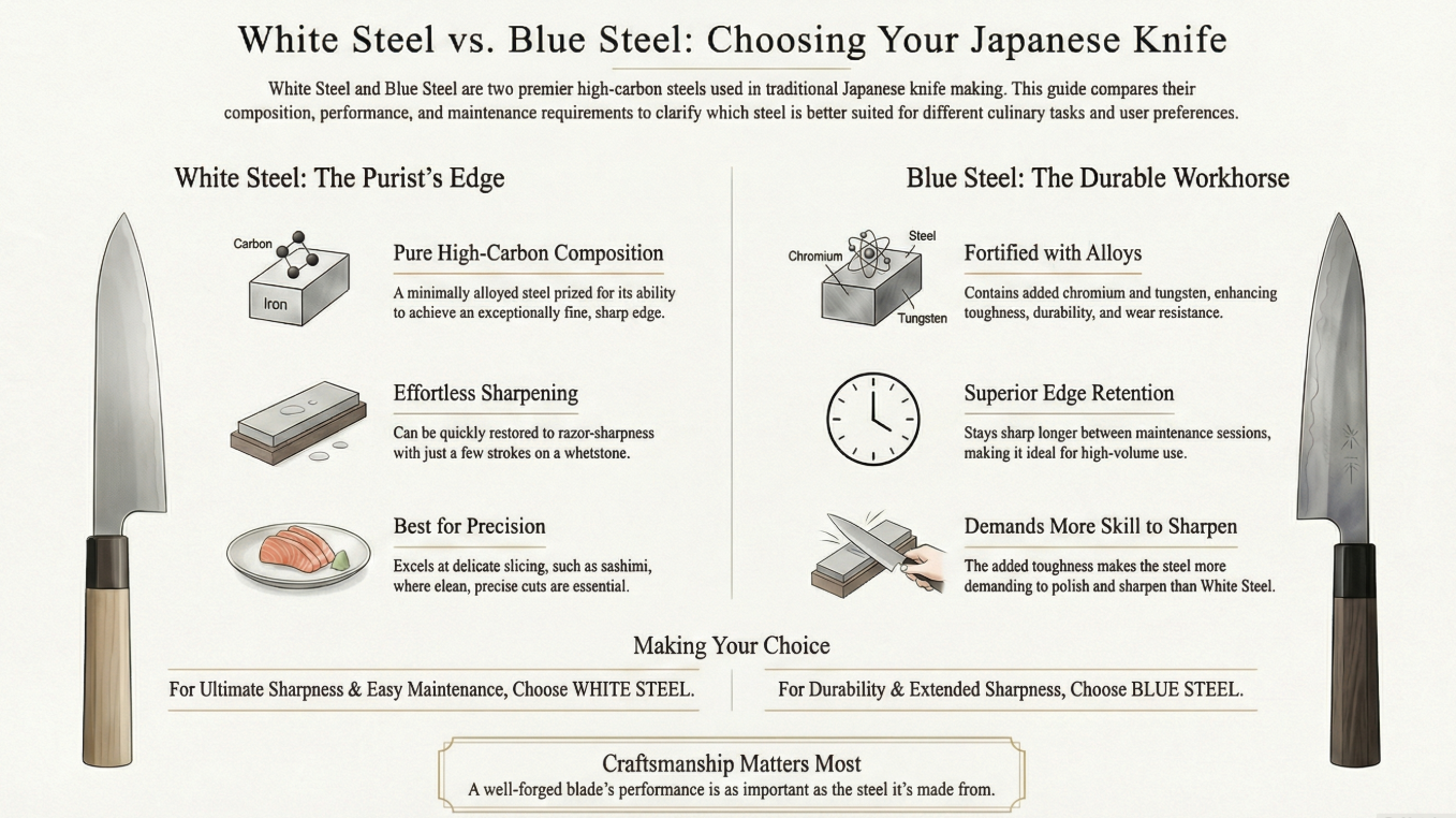 Blue Steel vs. White Steel: Choosing the Right Japanese Knife Steel