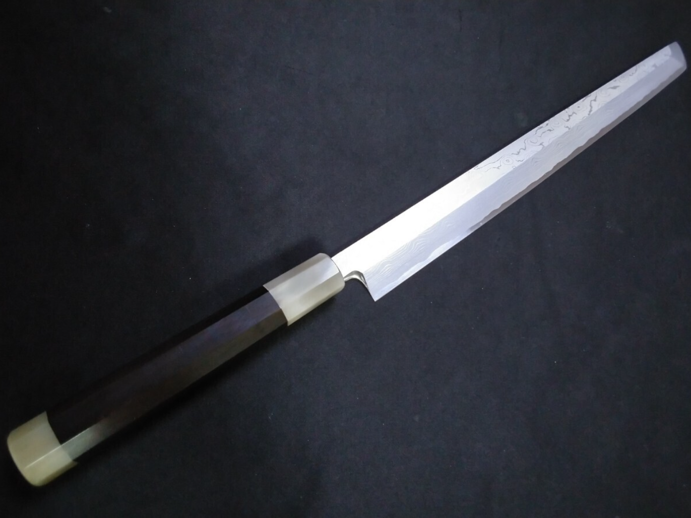 Wihte Steel#2 Damascus Yanagiba (Sakimaru) 300mm- Mirror Polished Blur Finish